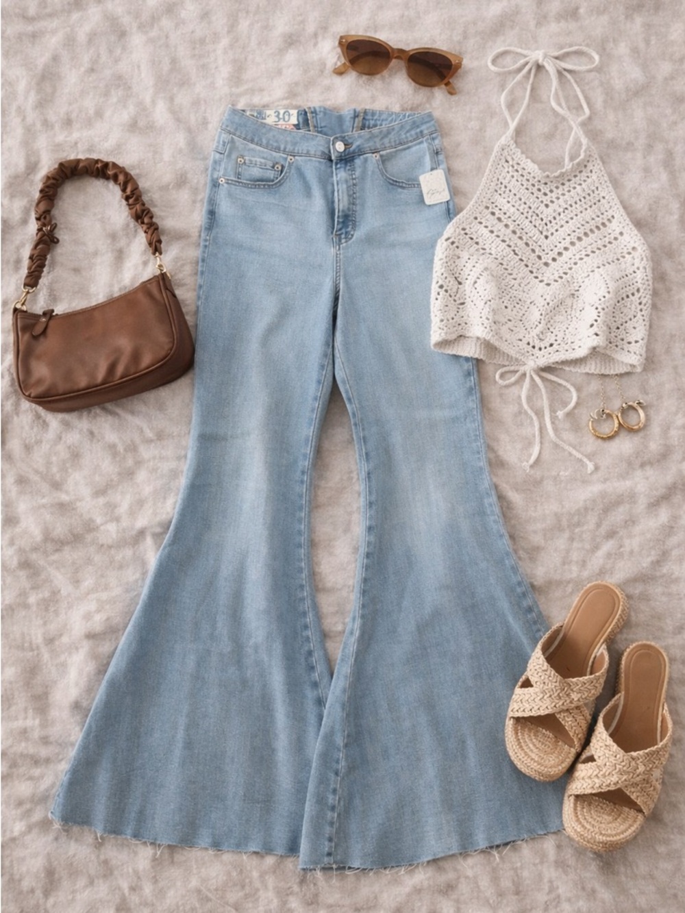 Free People Light Blue High-Rise Flare Jeans